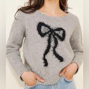 Anthropologie Icon Shimmer Bow Sweater Coquette Sparkle Pullover Sz S